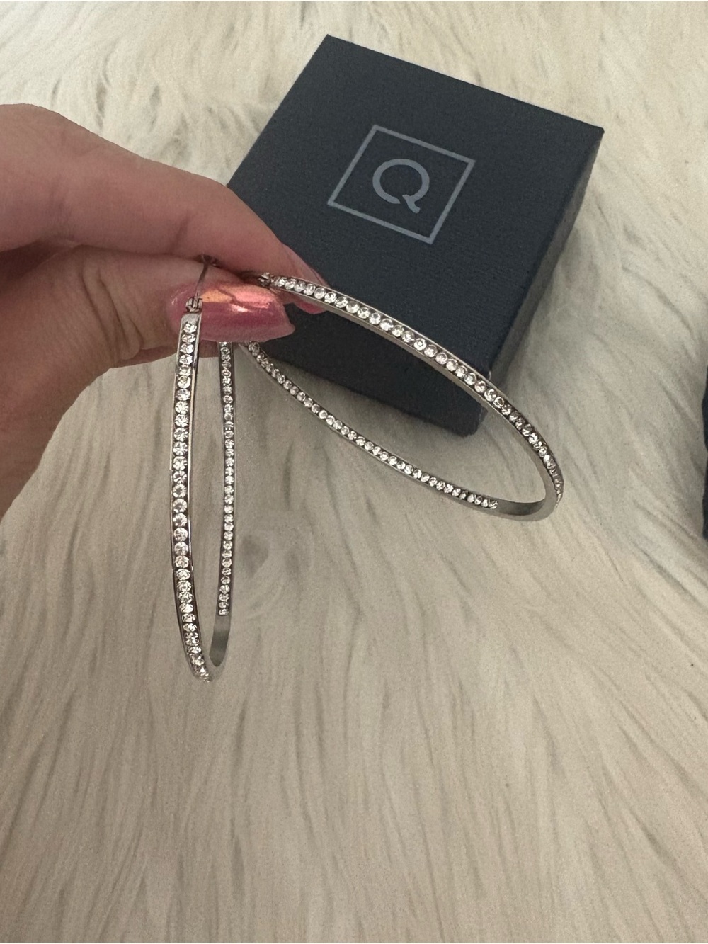 QVC LARGE 2.5” inch Stainless Steel Inside Out Stone Crystal Hoop Earrings - Picture 2 of 8